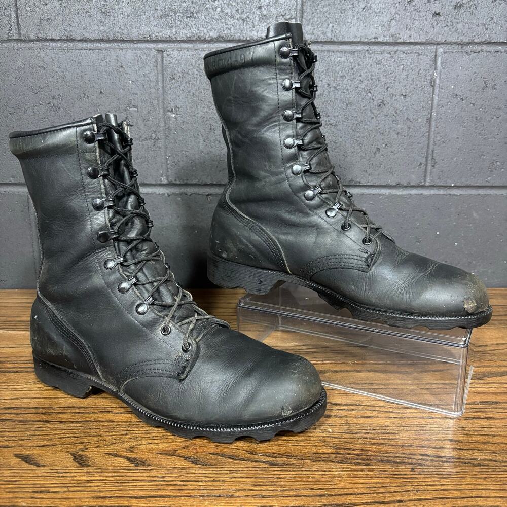 Vintage 1997 Black Leather Military Combat Boots 10.5 R Lace Up USA